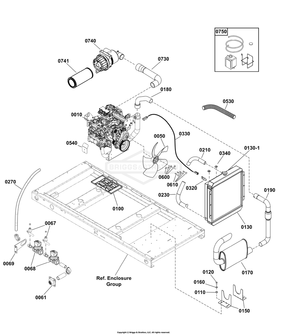 Engine Group Diagram and Parts List for 076650-02  Briggs and Stratton Generator
